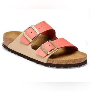 Birkenstock Coral and Beige Sandals